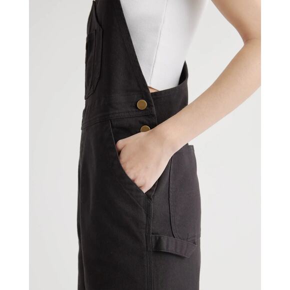 QUINCE Black Organic Stretch Cotton Twill Relaxed Overalls NWT Size Small - Picture 3 of 10